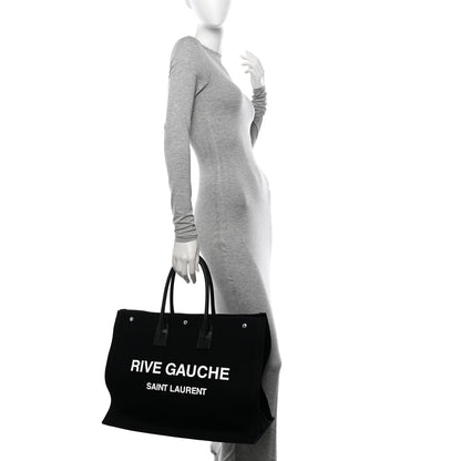 Saint Laurent Linen Calfskin Rive Gauche Tote Black 2 of 11