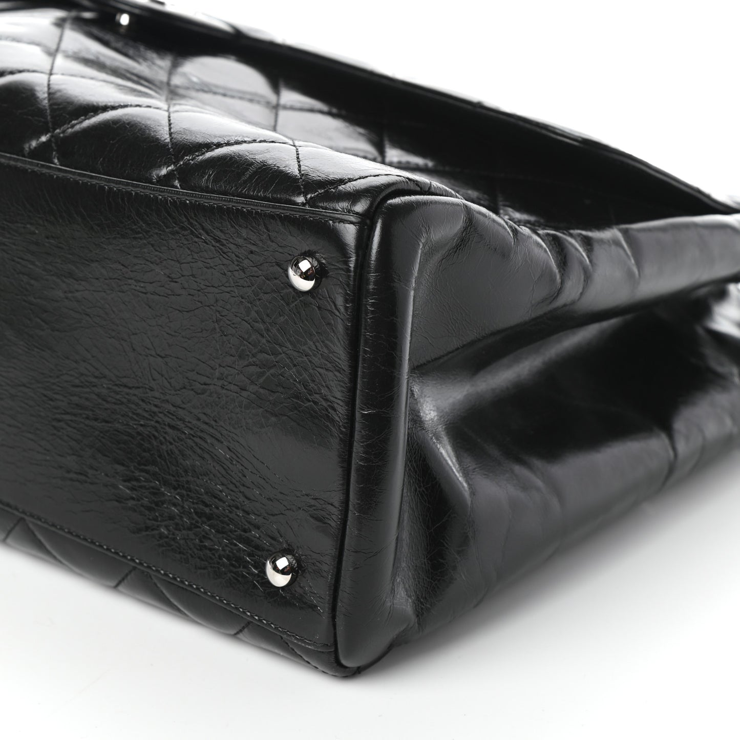 Glazed Calfskin Quilted Large CC Delivery Tote Black