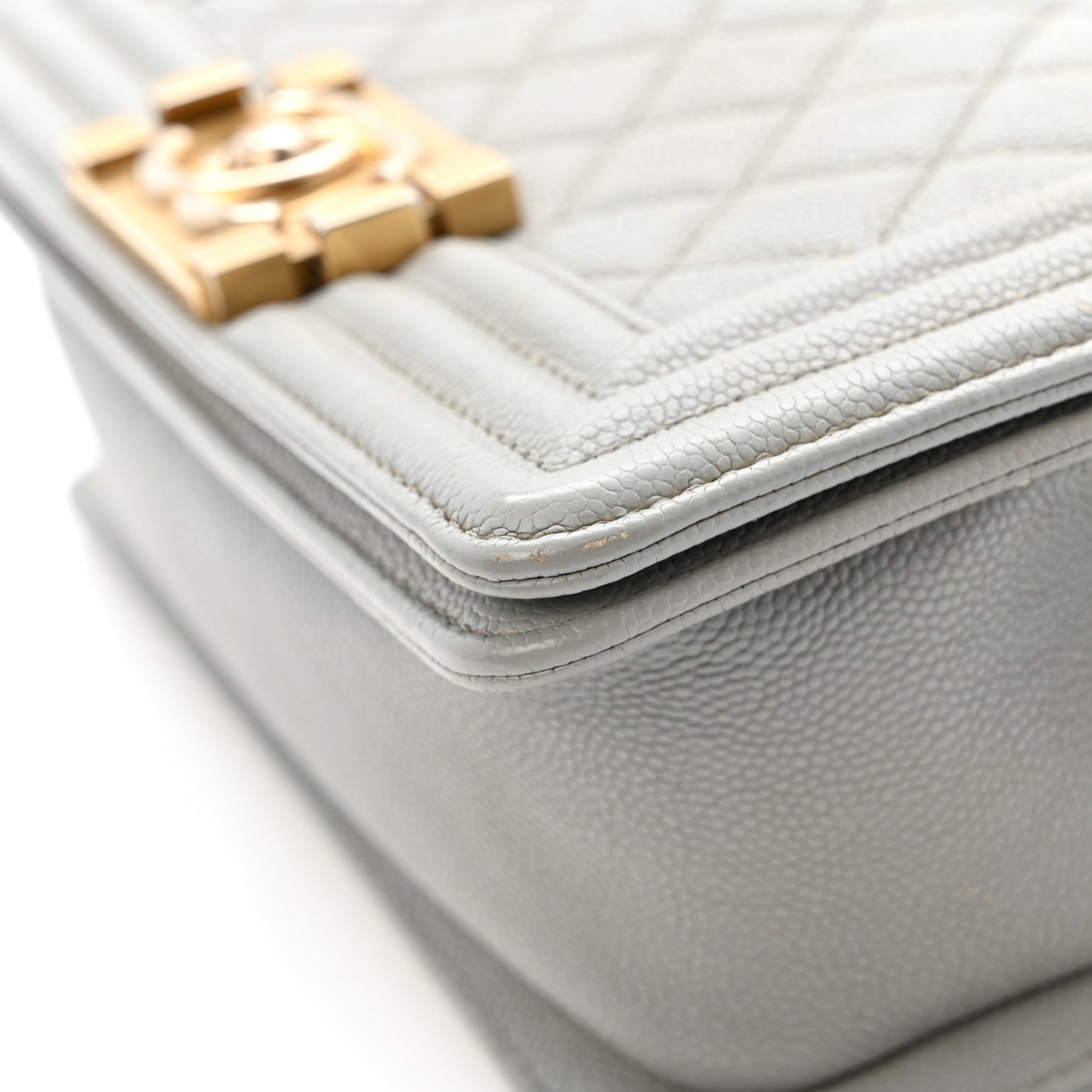 Caviar Quilted Small Boy Flap Light Grey