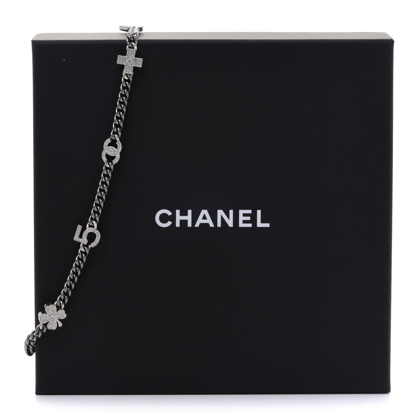 Ruthenium Crystal Chain CC Lucky Charms Choker Silver