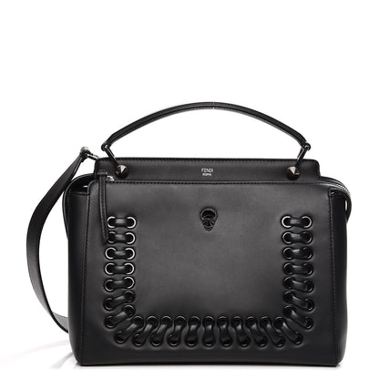 Fendi Vitello Baltico Dolce Shiny Nappa Lace Up DotCom Satchel Black Blue 1 of 11