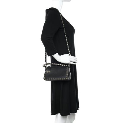 Valentino Garavani Pebbled Calfskin Small Rockstud Flip Lock Shoulder Bag Black 3 of 12