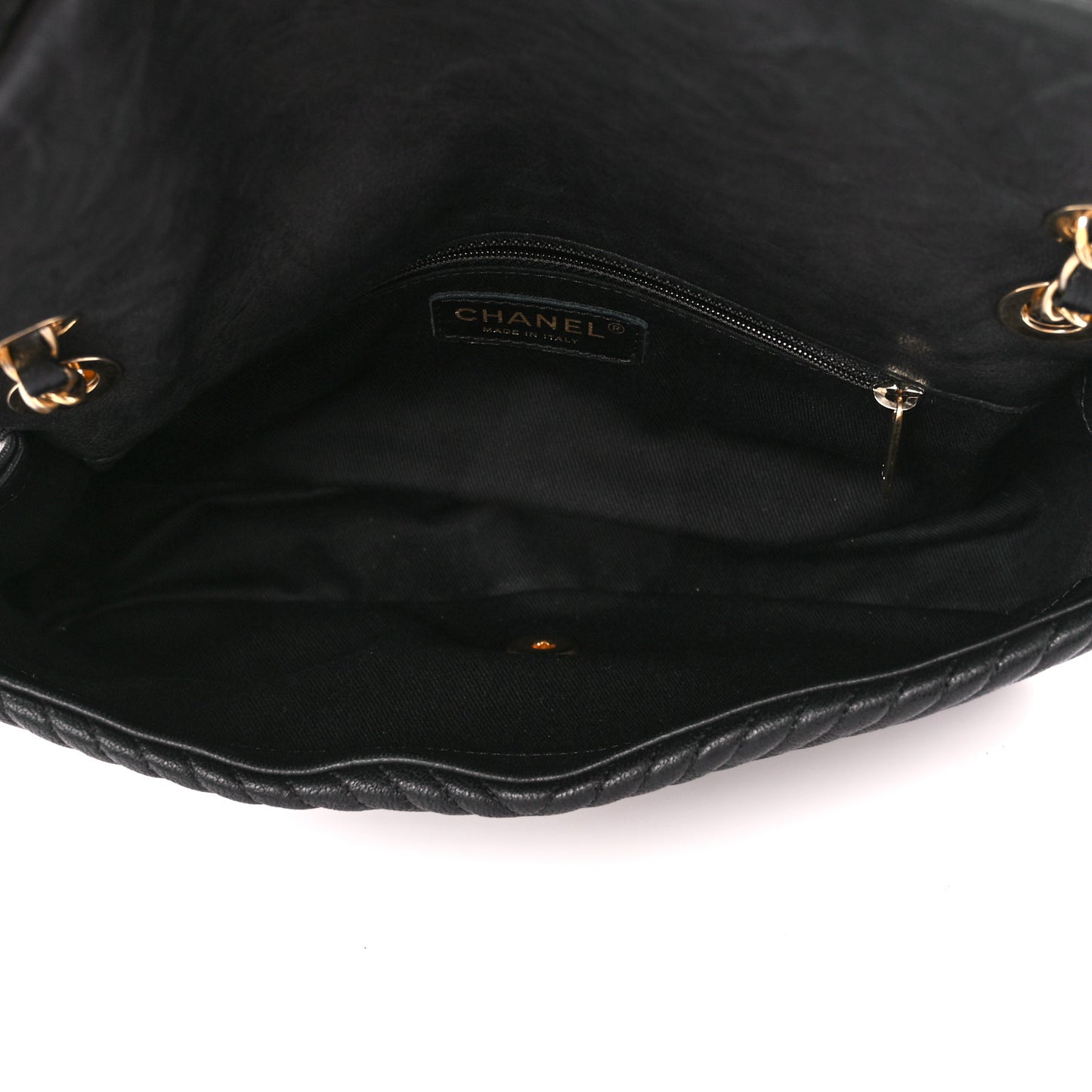 Calfskin Chevron Quilted Medium Surpique Flap Black
