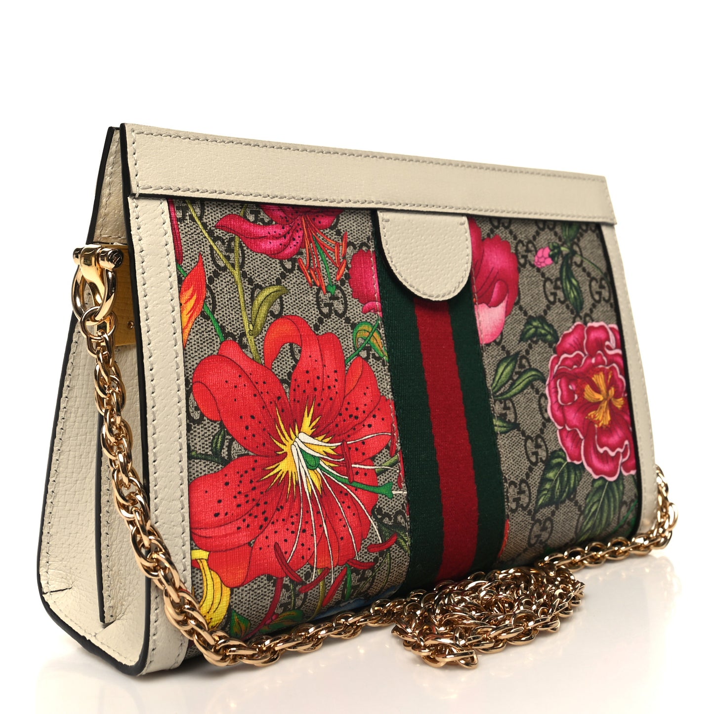 GG Supreme Monogram Flora Web Small Ophidia Chain Shoulder Bag White