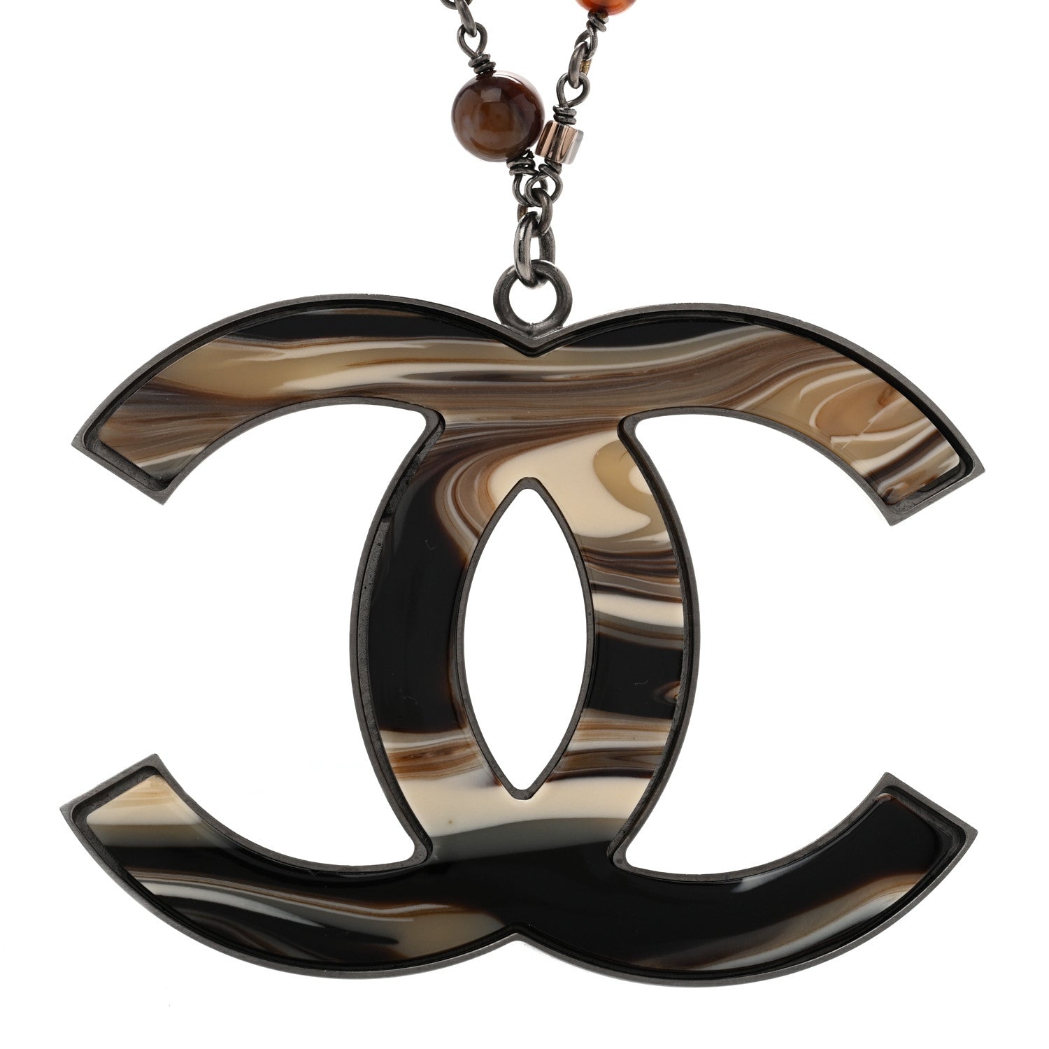 Chanel Agate Beaded Oversized CC Pendant Necklace 4 of 6