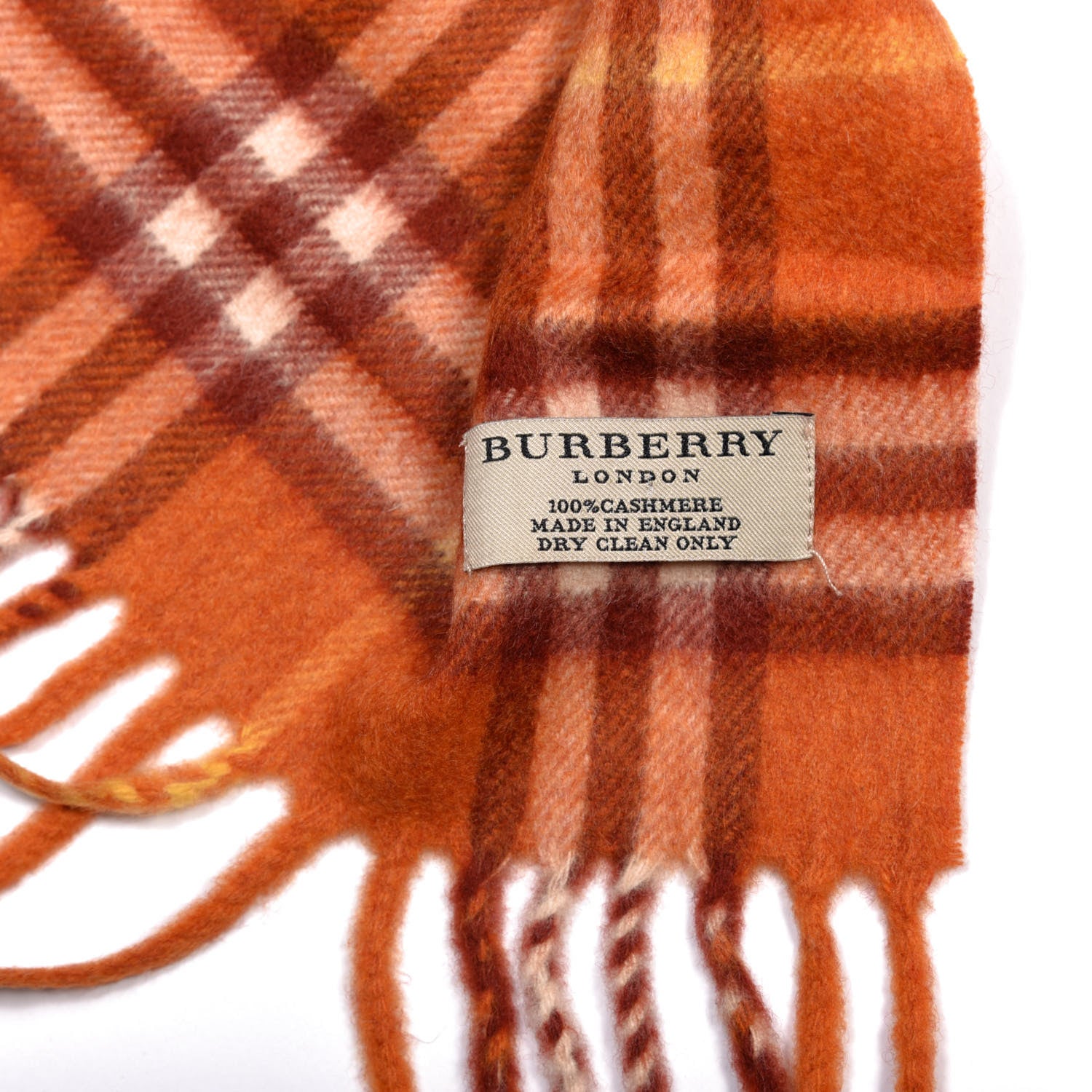 Burberry Cashmere Tonal Vintage Check Fringe Scarf Orange 3 of 3