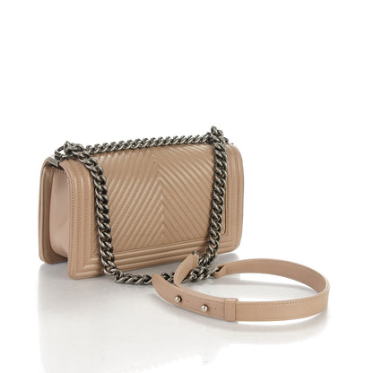 Chanel Calfskin Chevron Quilted Medium Boy Flap Taupe 3 of 7