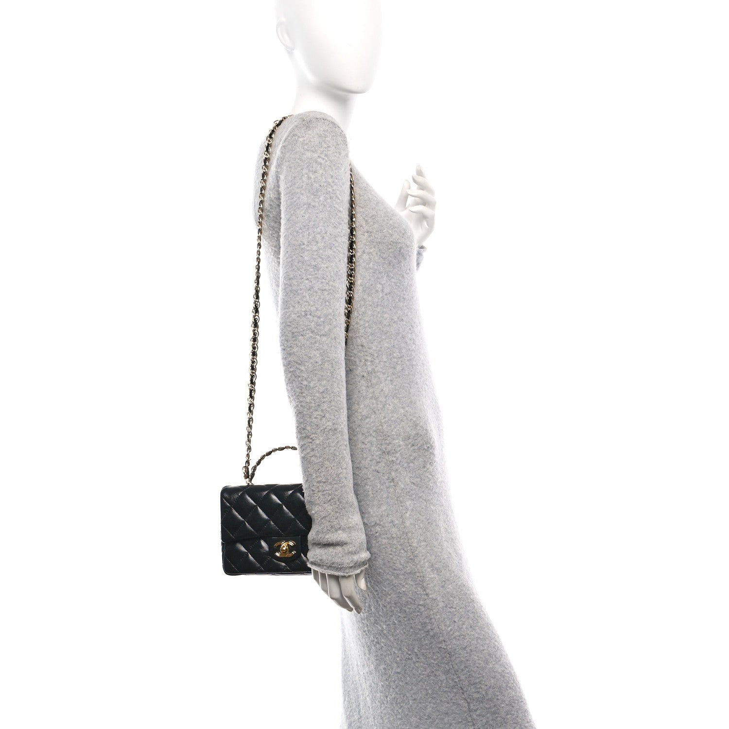 Chanel Shiny Lambskin Quilted Golden Links Top Handle Flap Black 2 of 10