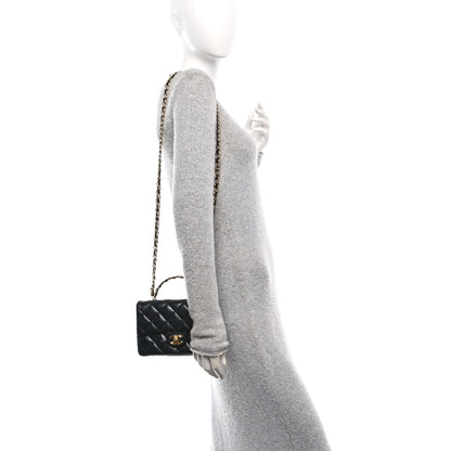 Chanel Shiny Lambskin Quilted Golden Links Top Handle Flap Black 2 of 10