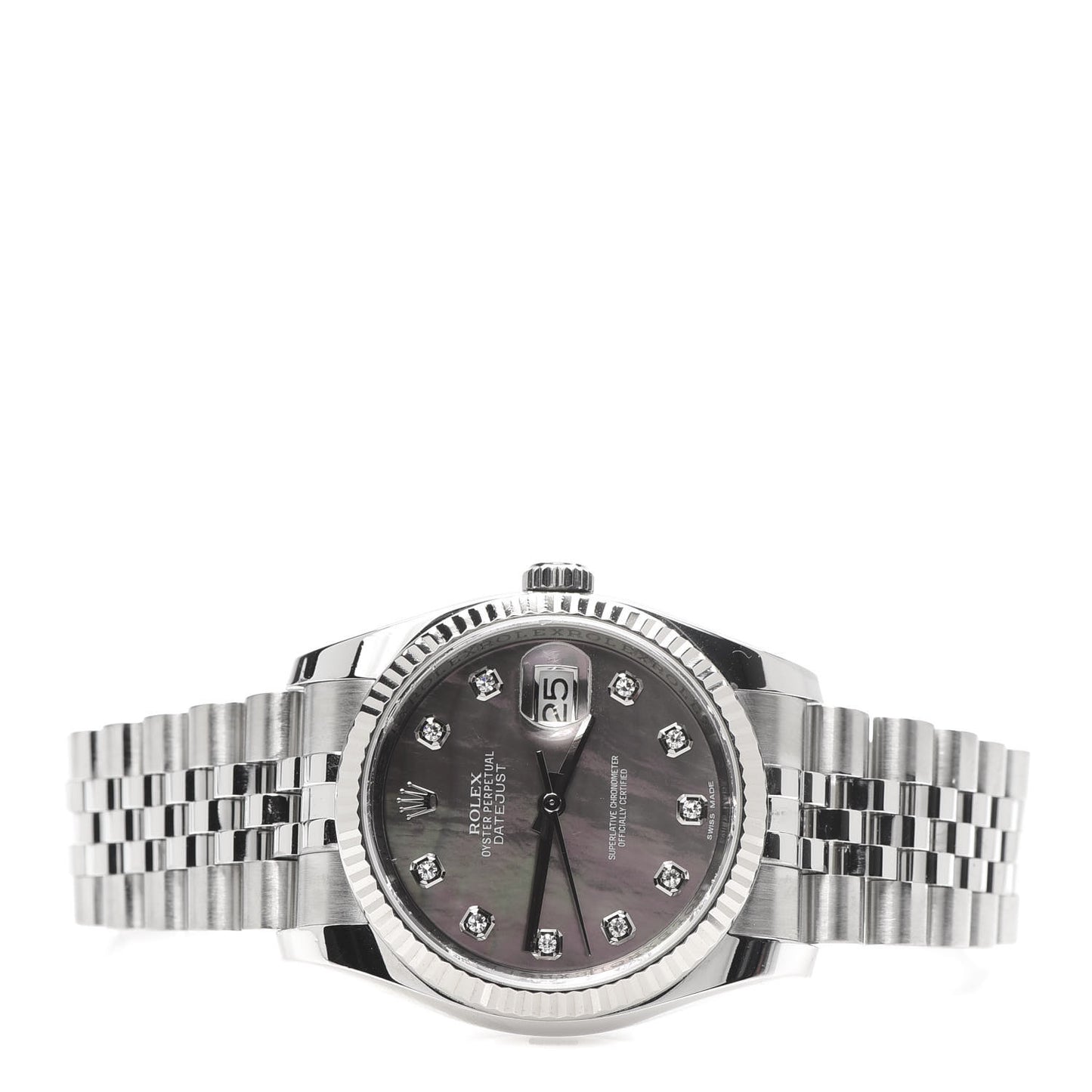 Stainless Steel 18K White Gold Diamond Black Mother of Pearl 36mm Oyster Perpetual Datejust Watch 116234