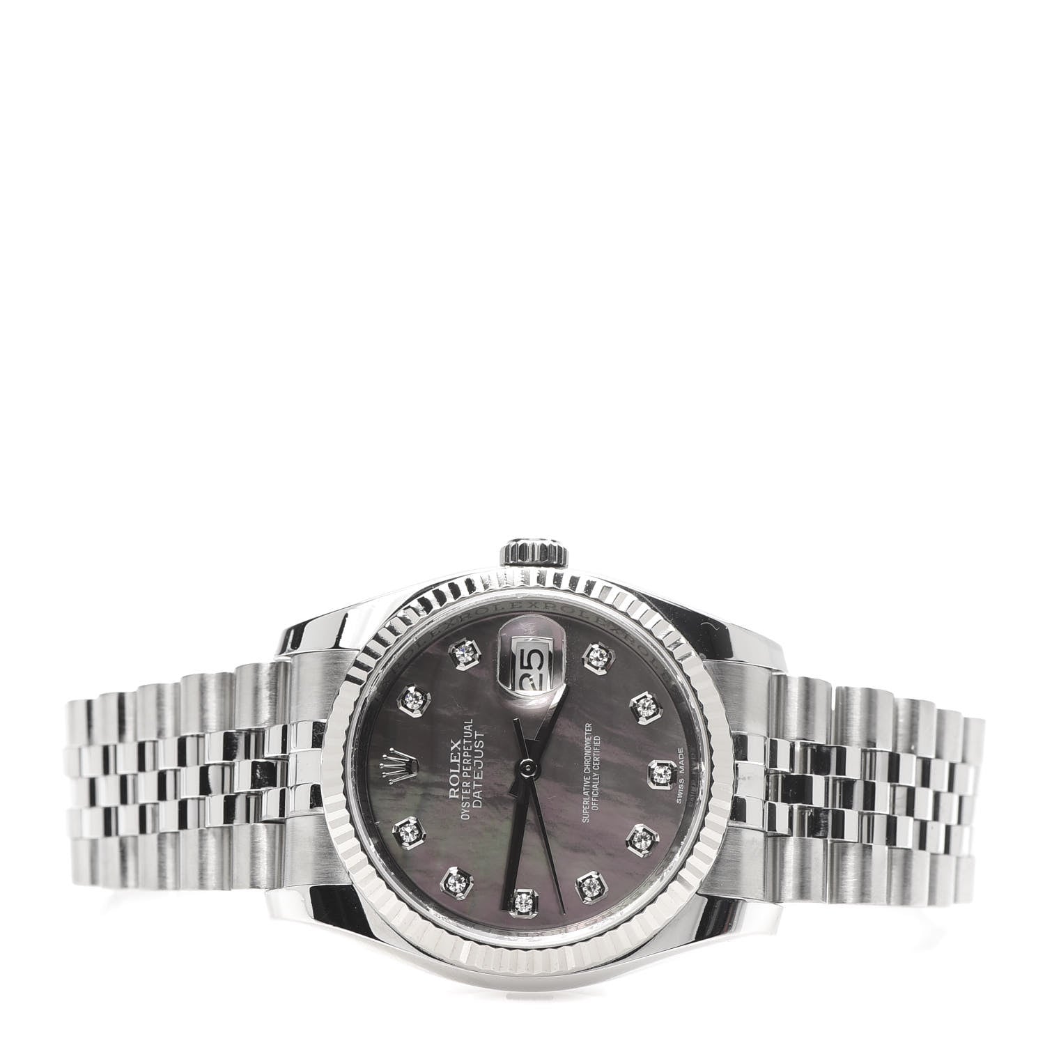 Rolex Stainless Steel 18K White Gold Diamond Black Mother of Pearl 36mm Oyster Perpetual Datejust Watch 116234 3 of 9