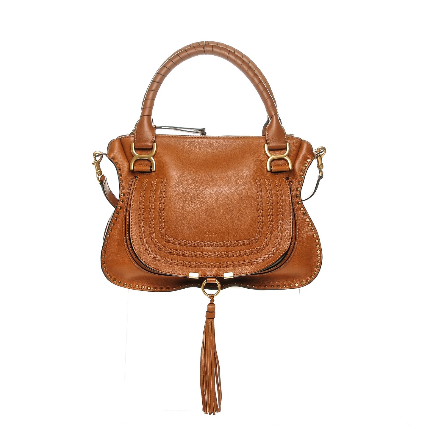 Calfskin Braided Medium Marcie Satchel Caramel
