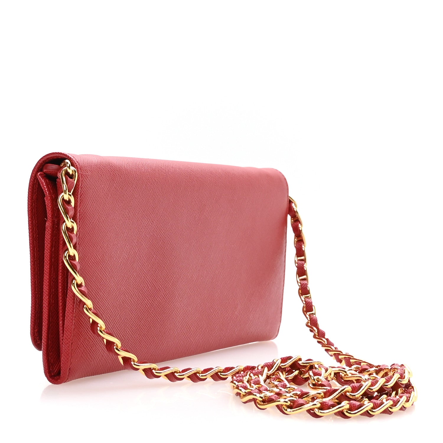Prada Saffiano Metal Oro Chain Wallet Fuoco 2 of 11