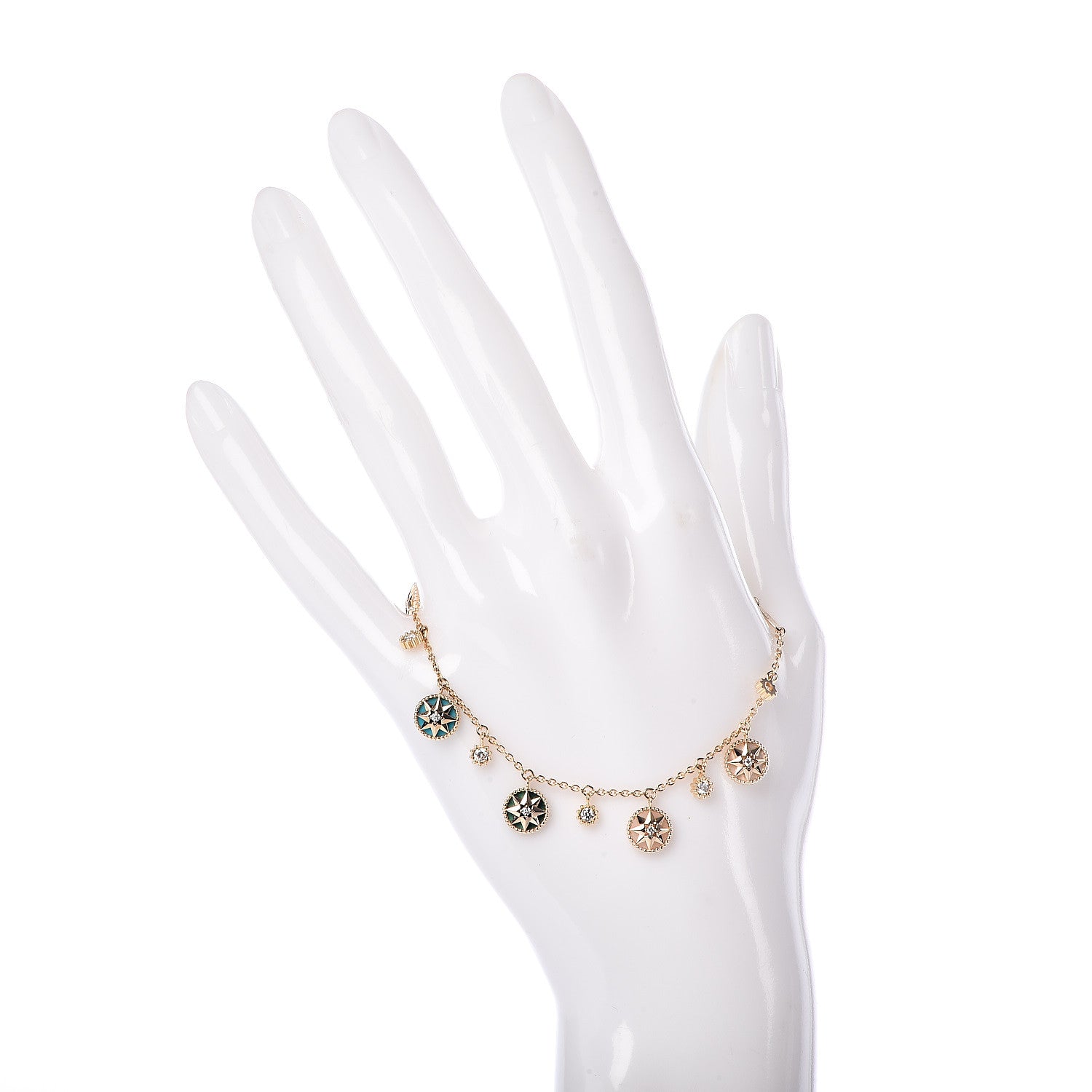 Christian Dior 18K Yellow Gold Diamond Mother of Pearl Multi Gemstone Rose Des Vents Charm Bracelet 2 of 6