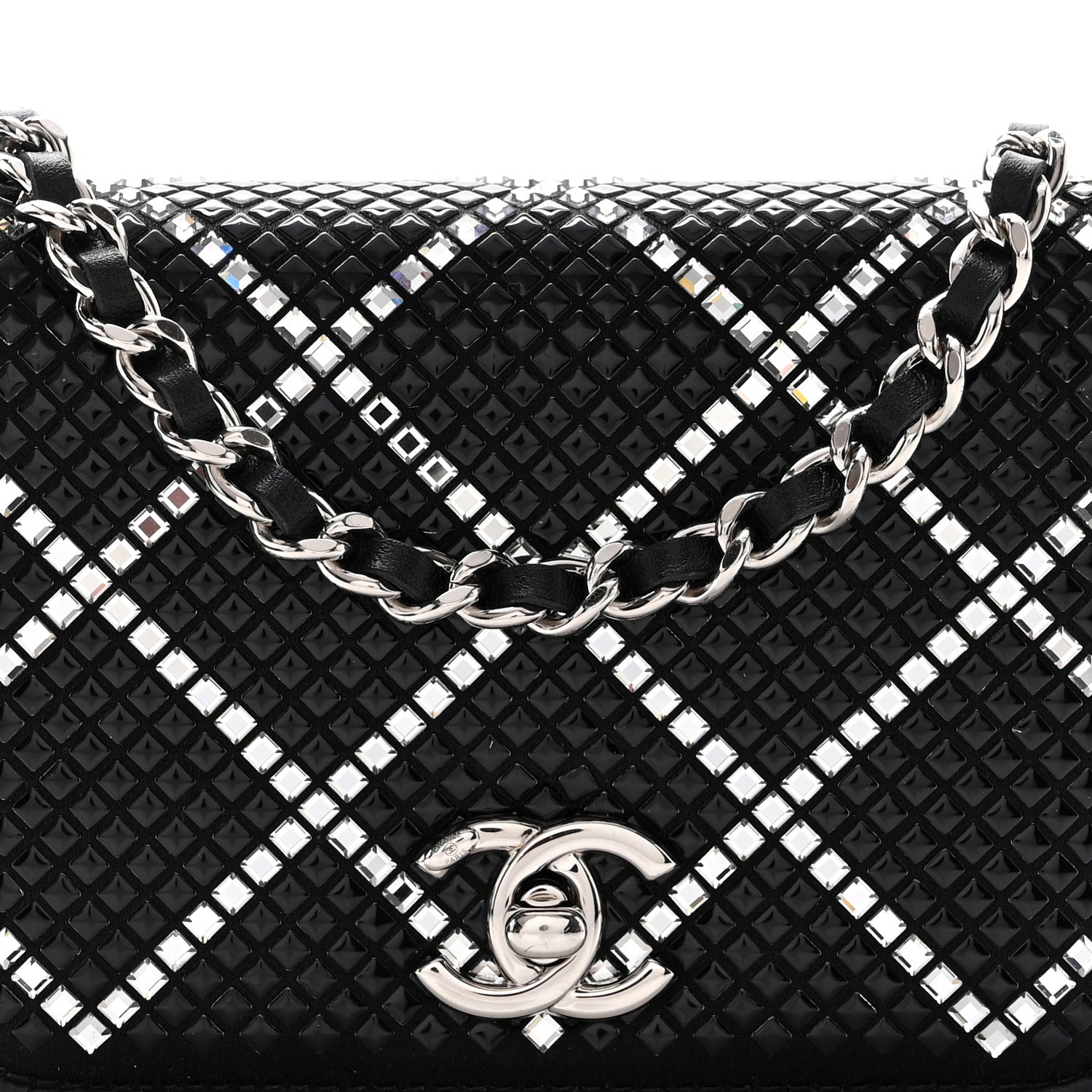 Chanel Lambskin Crystal Quilted Mini Chain Belt Bag Black 6 of 11