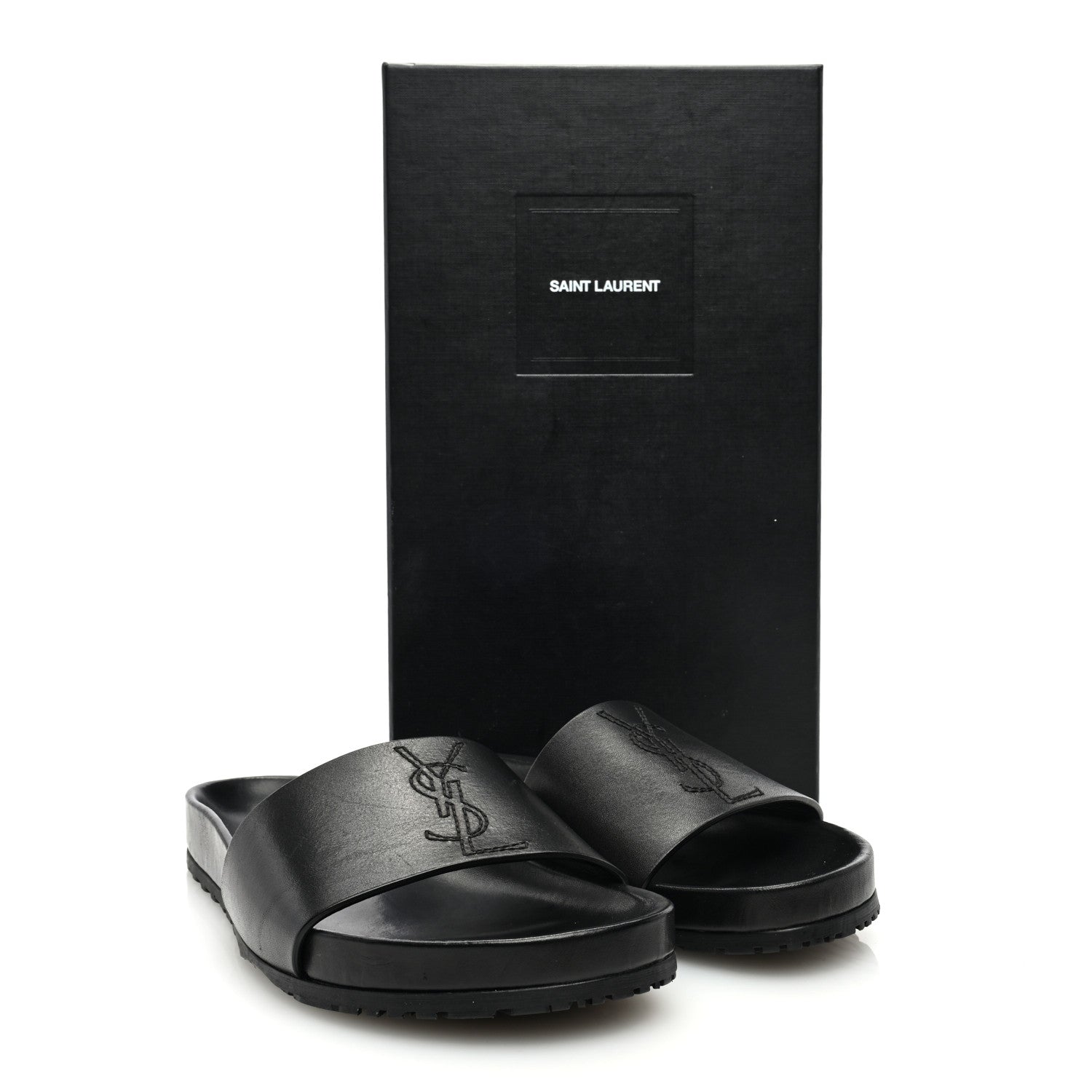 Saint Laurent Calfskin Monogram Jimmy Joan Slide Sandals 43 Black 9 of 9