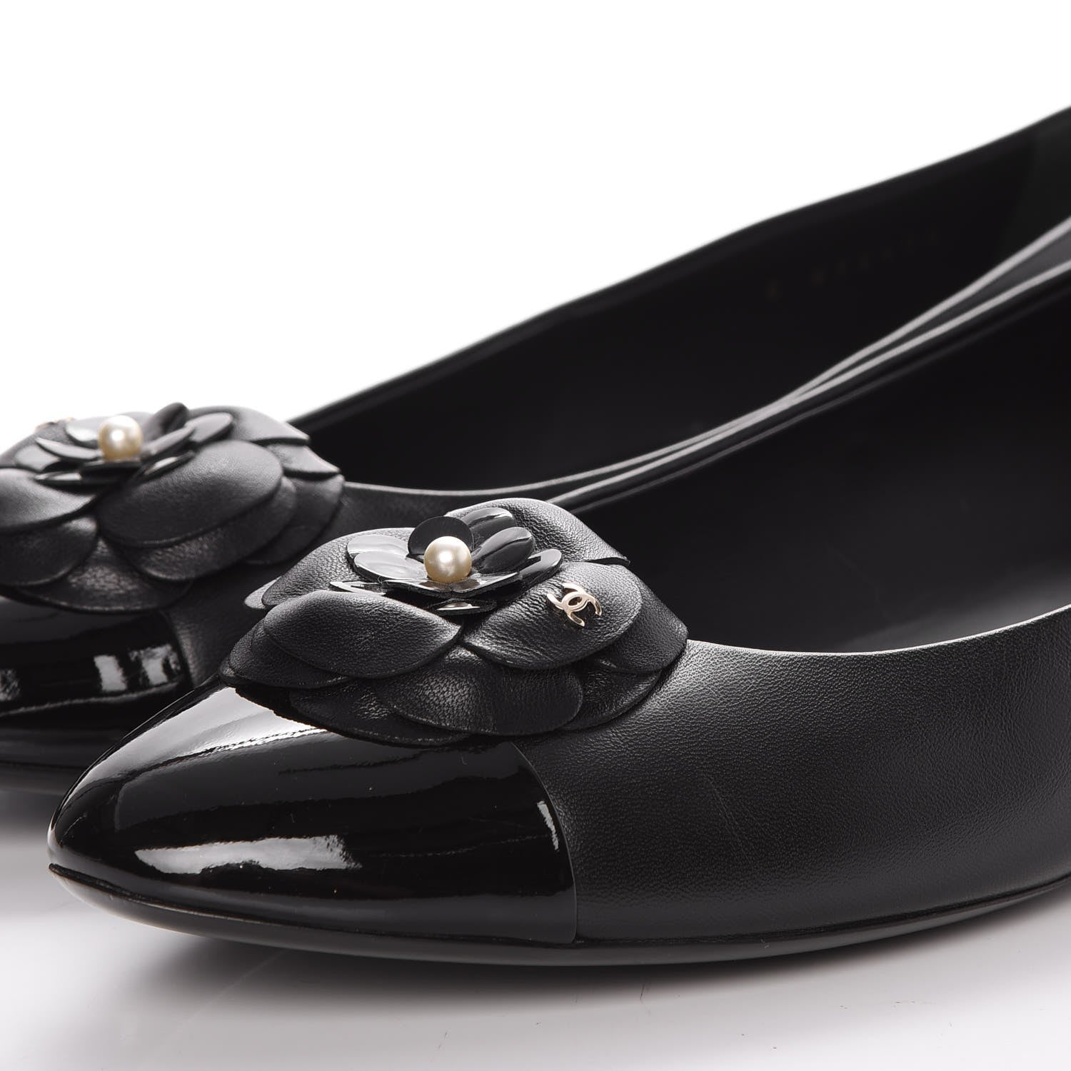 Chanel Lambskin Patent Cap Toe Camellia Ballerina Flats 42 Black 9 of 9