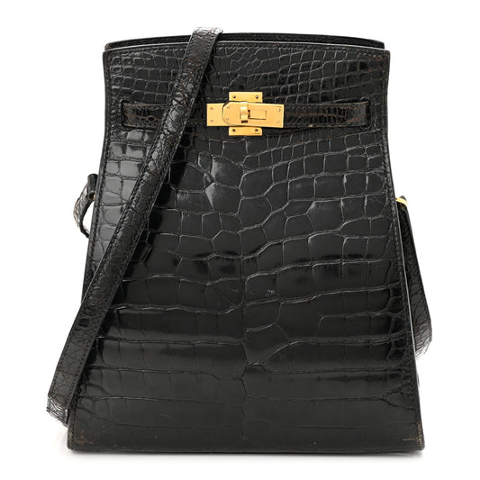 Shiny Alligator Kelly Sport PM Bag Black