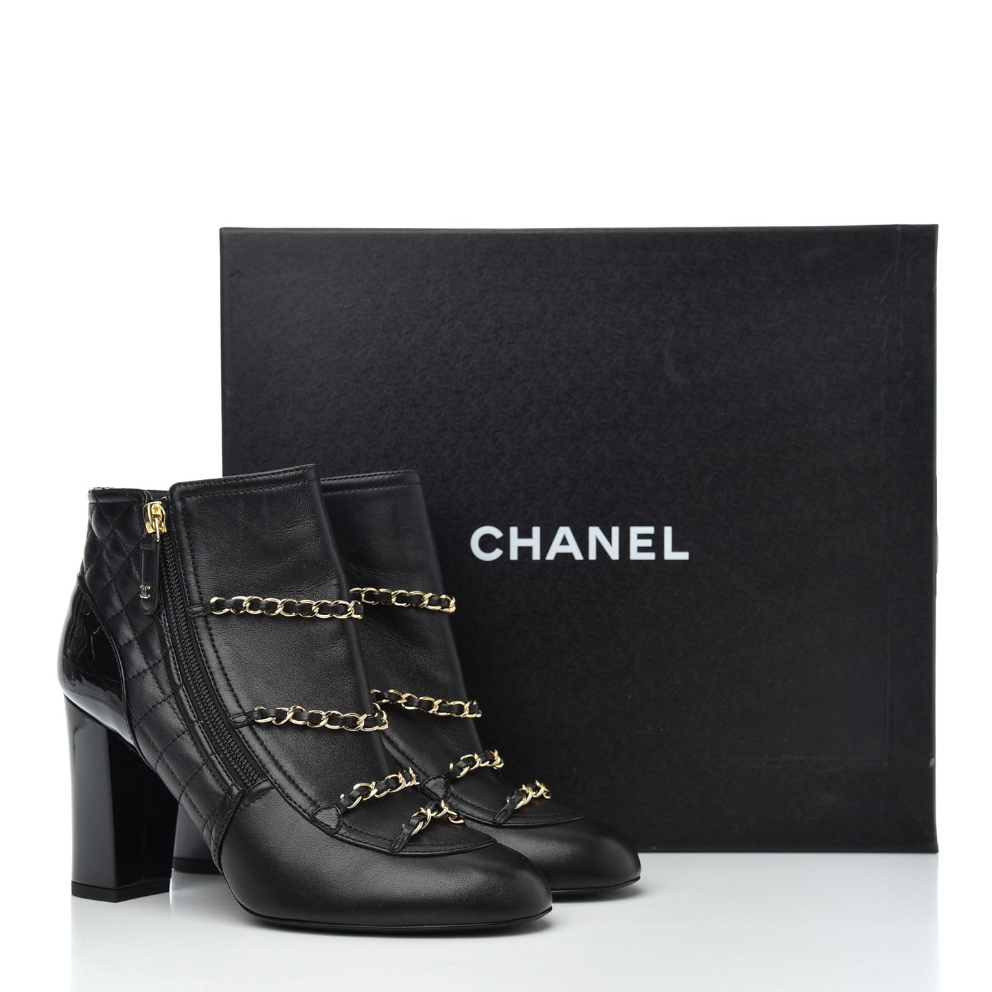 Lambskin Chain CC Short Boots 37.5 Black