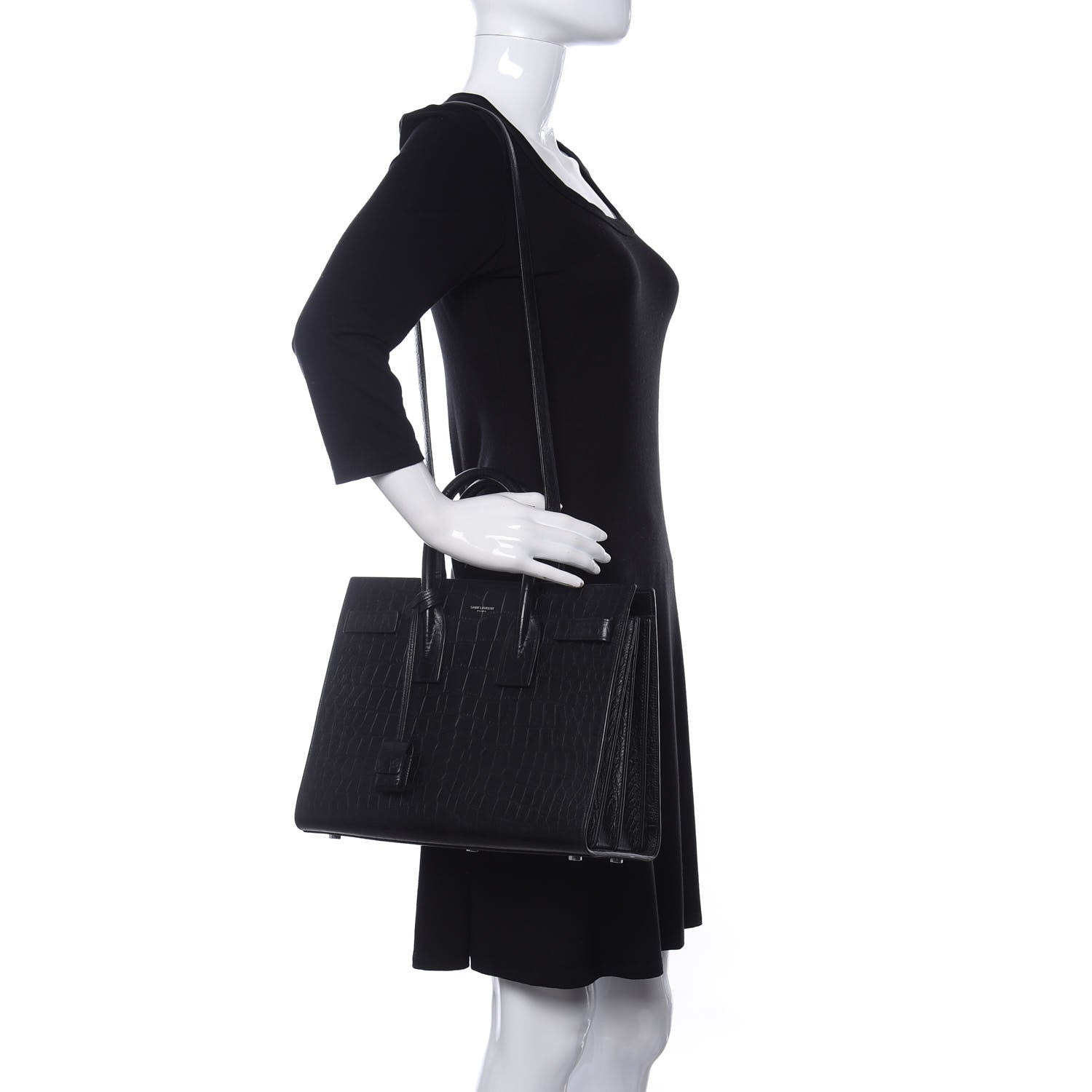 Saint Laurent Calfskin Crocodile Embossed Small Sac de Jour Black 2 of 11