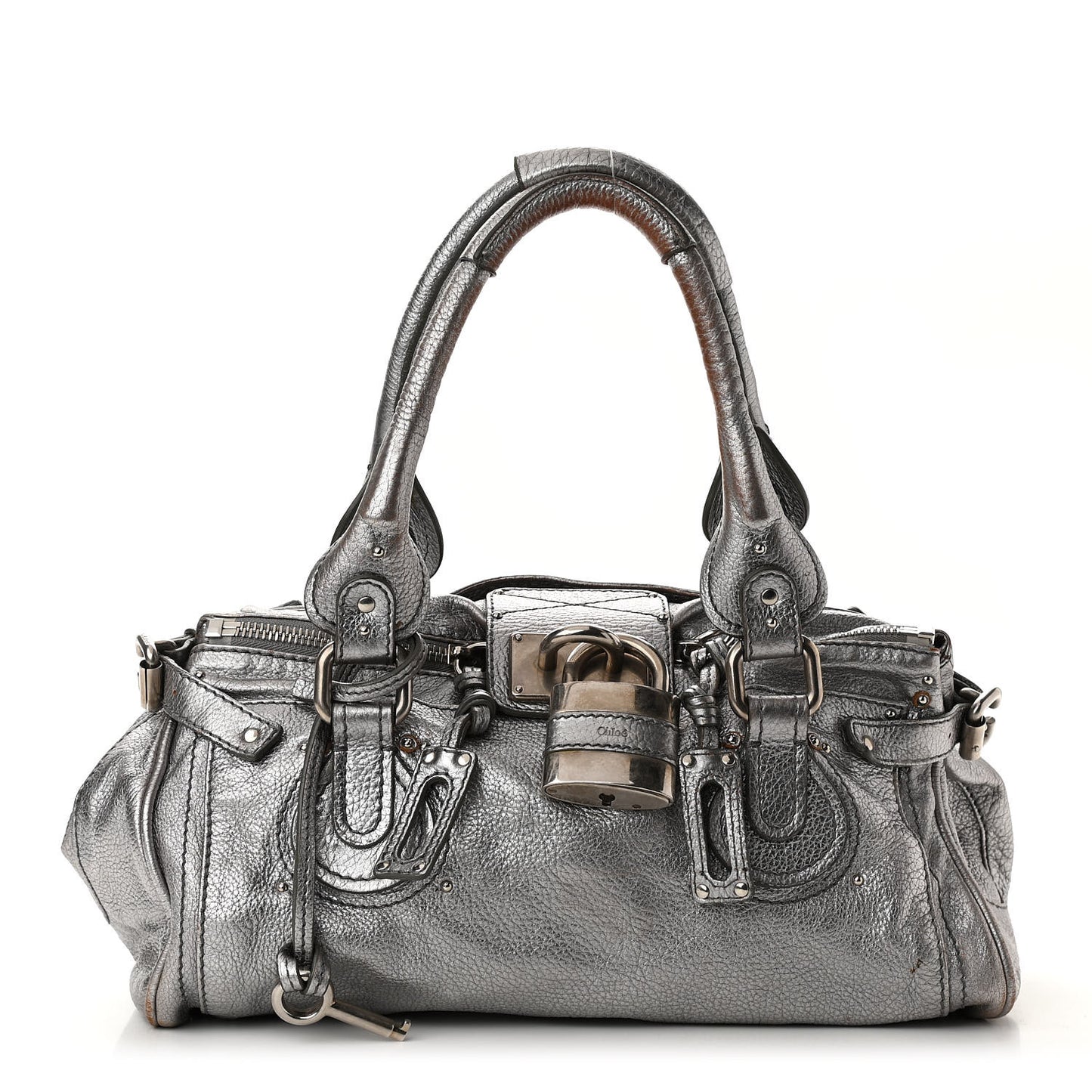 Metallic Calfskin Medium Paddington Satchel Silver