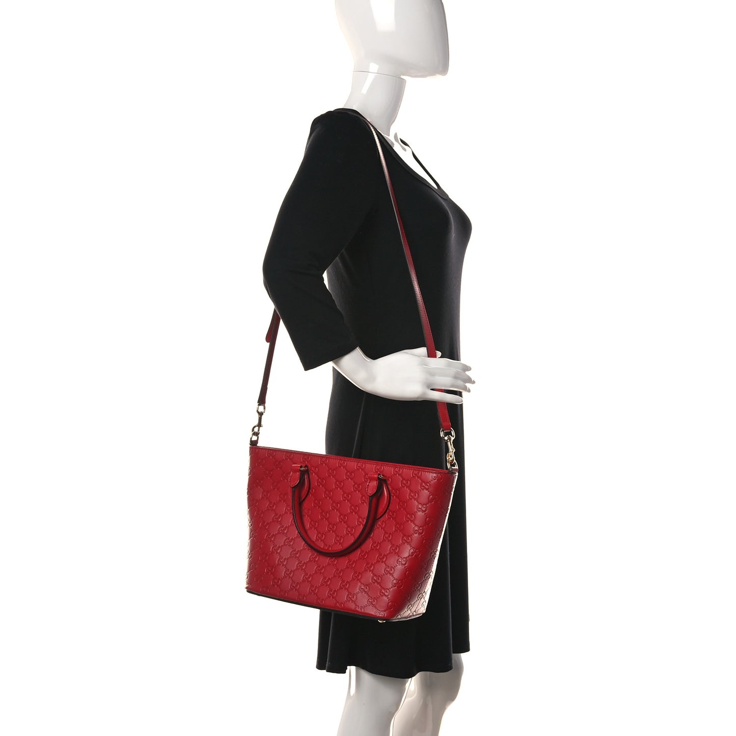Guccissima Small Zippered Bucket Tote Hibiscus Red