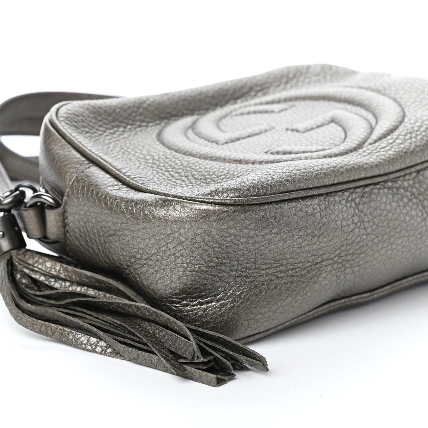 Metallic Pebbled Calfskin Small Soho Disco Bag Sasso
