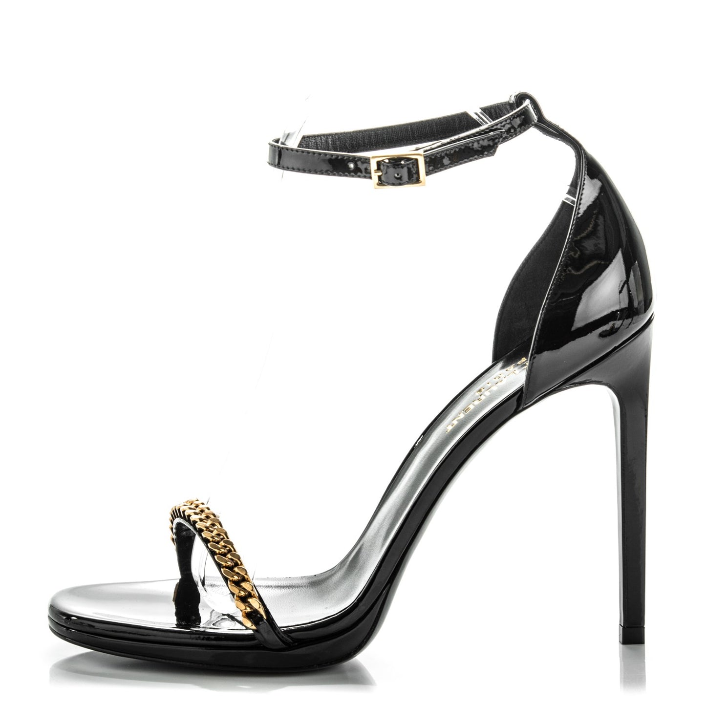 Patent Calfskin Chain Jane 110 Ankle Strap Sandals 38.5 Black