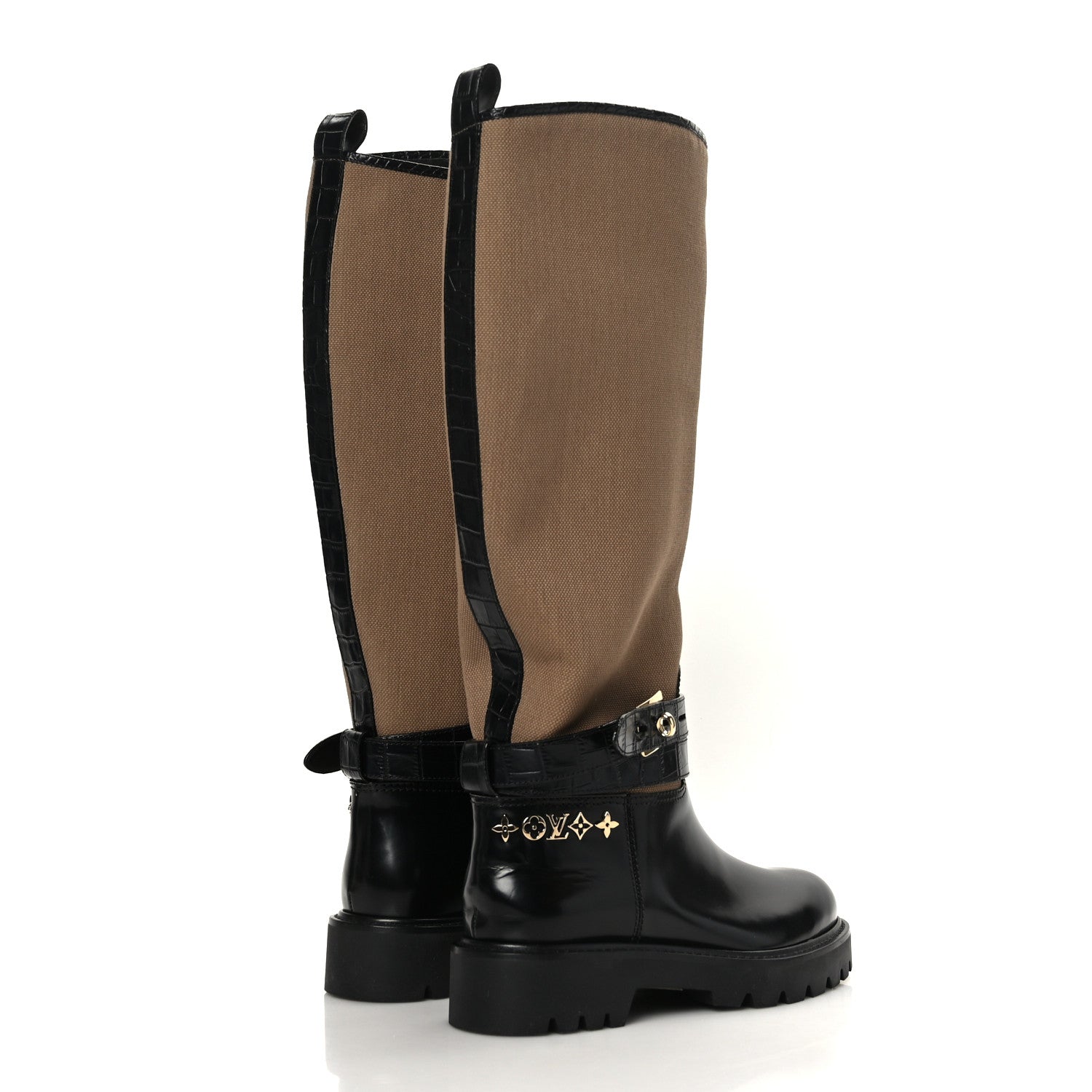 Louis Vuitton Canvas Calfskin Territory Flat High Ranger Boots 37 Khaki 4 of 7