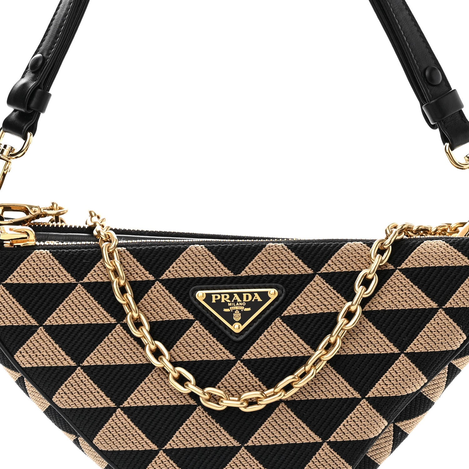 Prada Jacquard Calfskin Triangolo Symbole Embroidered Mini Triangle Double Bag Black Corda 11 of 11