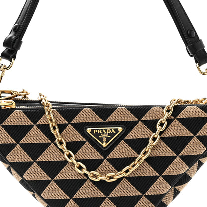 Prada Jacquard Calfskin Triangolo Symbole Embroidered Mini Triangle Double Bag Black Corda 11 of 11