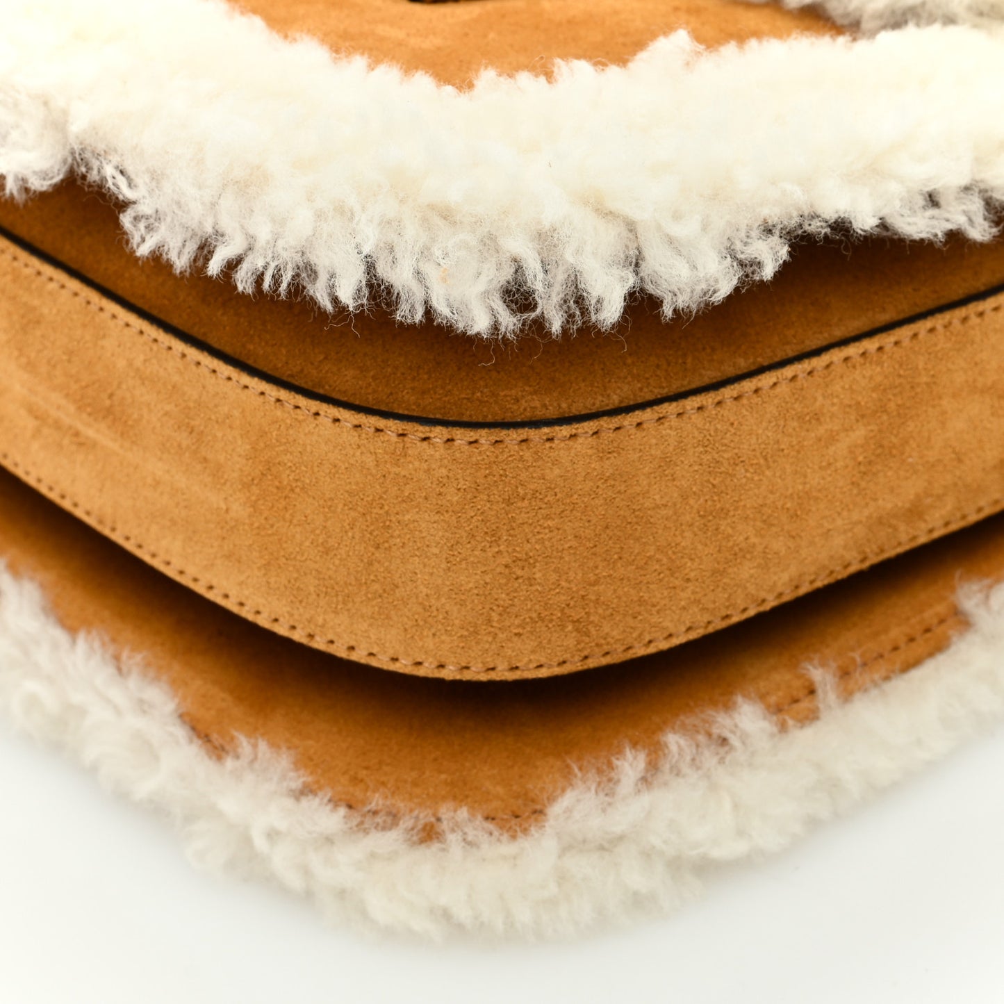 Suede Shearling Horsebit 1955 Shoulder Bag Honey Beige Milk