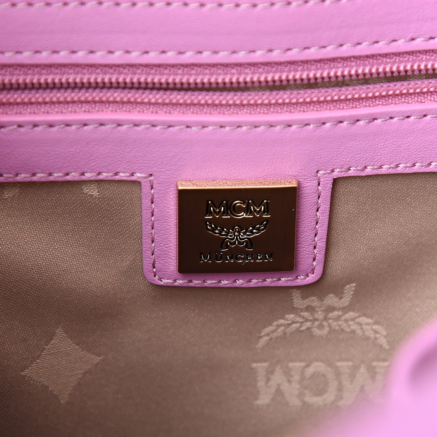MCM Calfskin Visetos Diamond Printed Small Backpack Pink Cognac 6 of 13