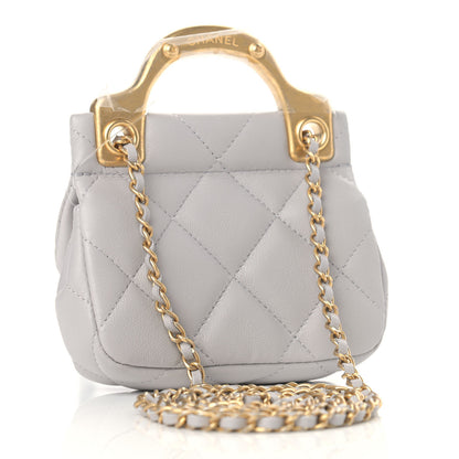 Chanel Calfskin Quilted Lady Handle Flap Card Holder With Chain Grey 3 of 12