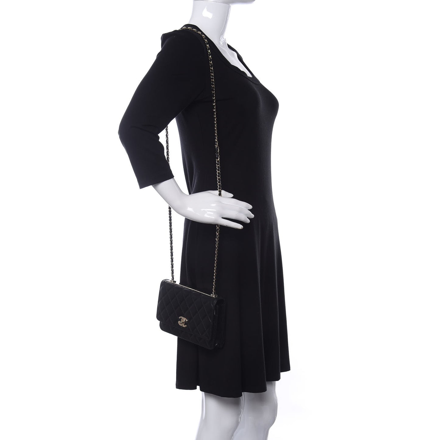 Lambskin Quilted Trendy CC Wallet On Chain WOC Black