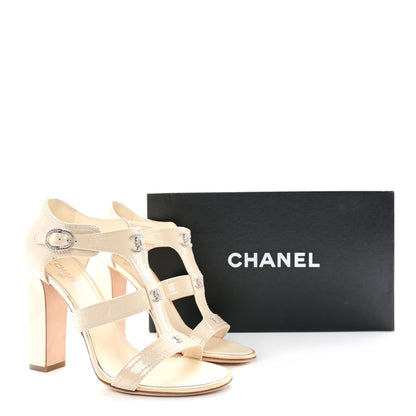 Chanel Patent Crystal CC Sandals 41 Beige Clair 12 of 12