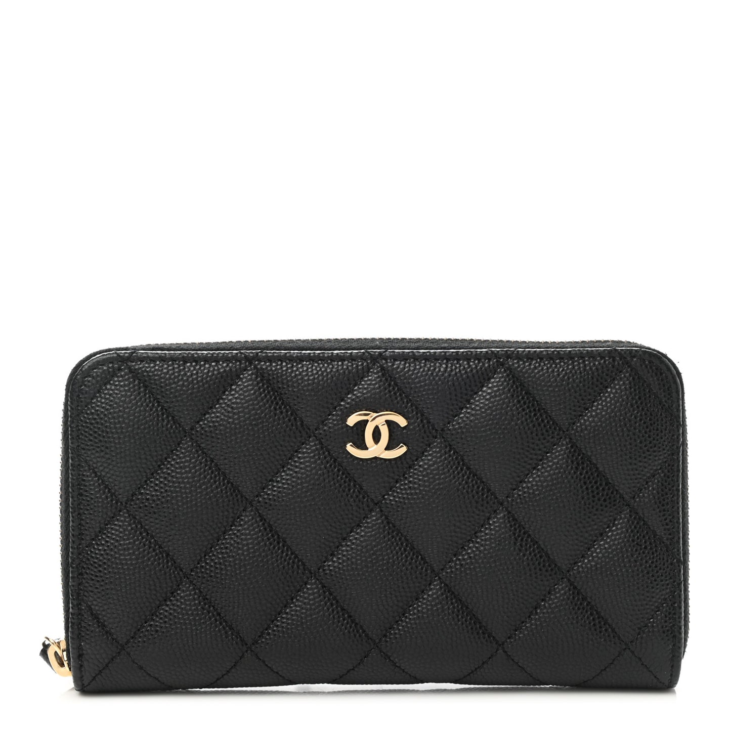 Caviar Quilted Medium Zip Around Wallet Black