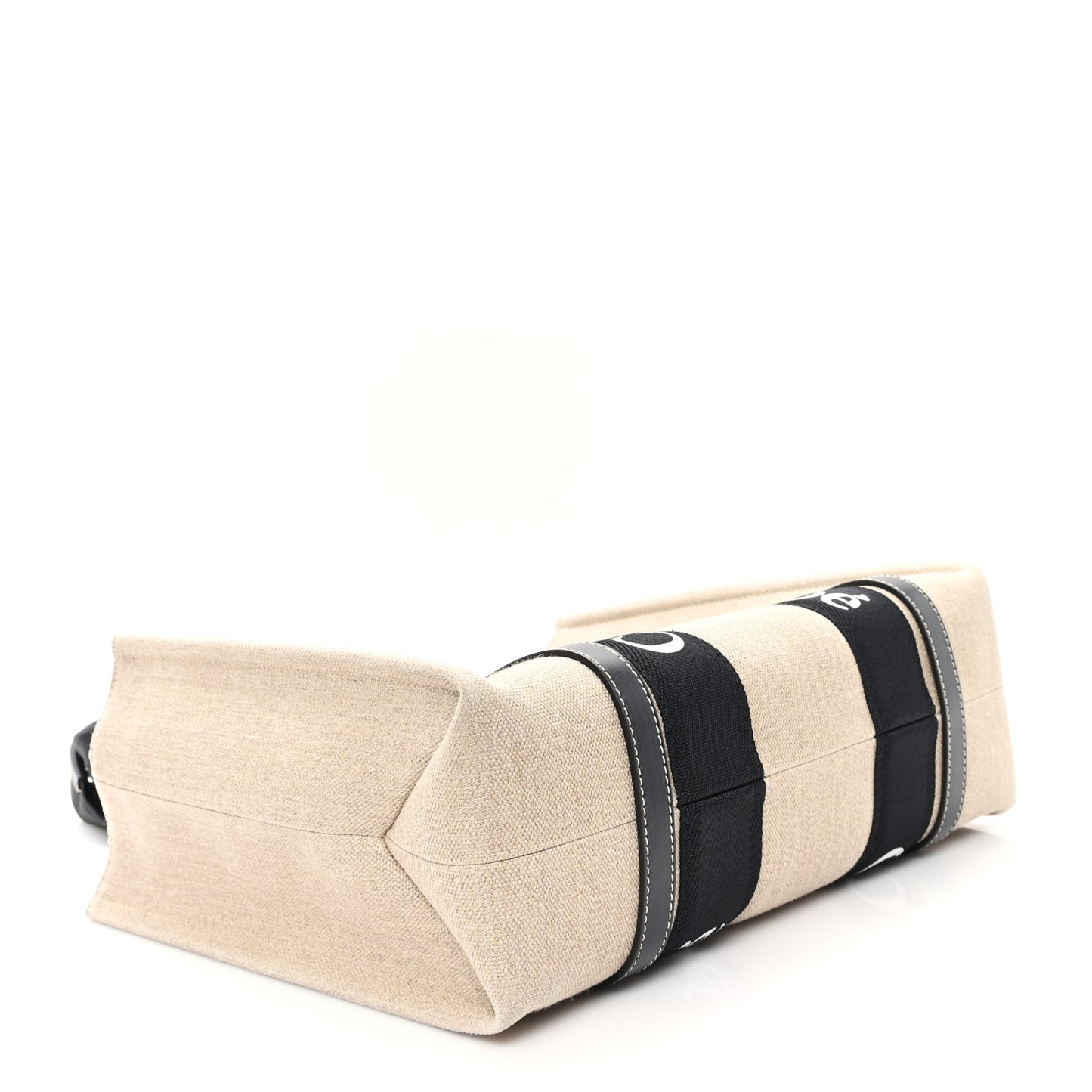 Linen Calfskin Medium Woody Ribbon Tote Black Blue