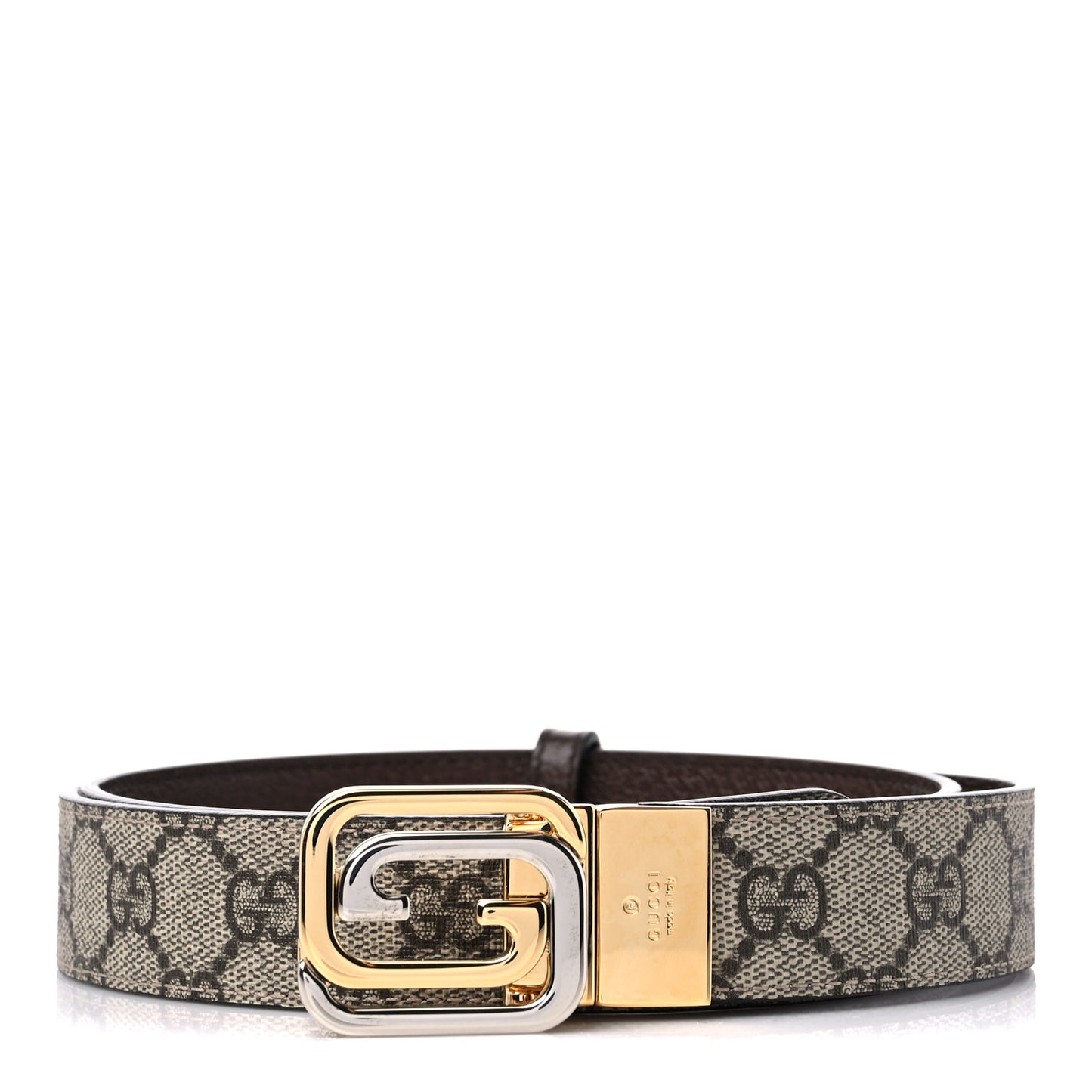 GG Supreme Monogram Textured Dollar Calfskin Squared Interlocking G 30mm Reversible Belt 90 36 Beige Ebony New Acero
