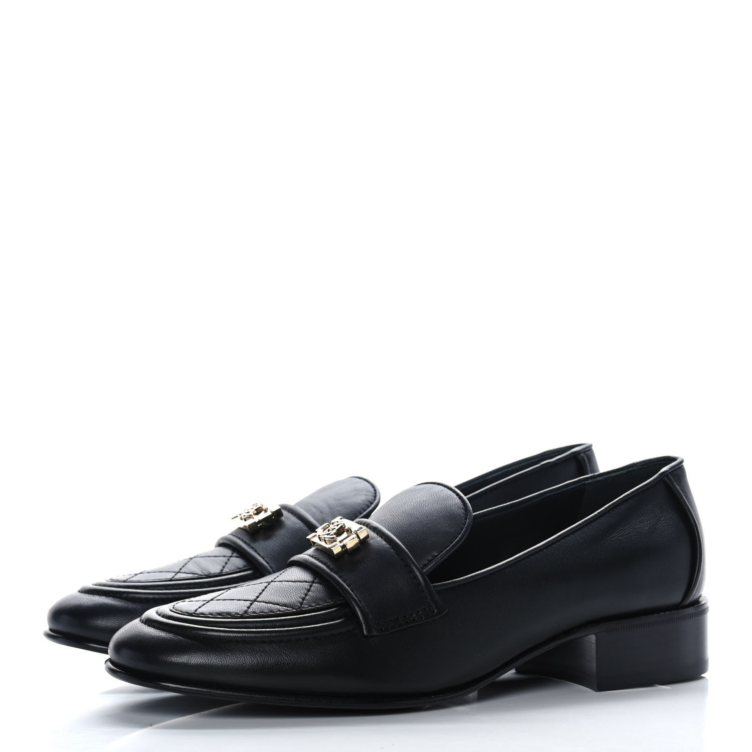 Chanel Lambskin Quilted Womens CC Loafers 39 Black 3 of 10