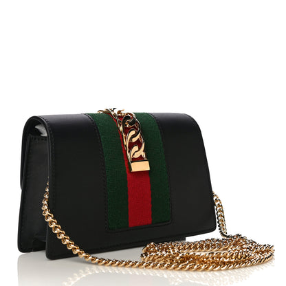 Gucci Calfskin Super Mini Sylvie Chain Shoulder Bag Black 3 of 11