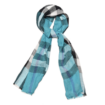 Burberry Linen Giant Exploded Check Scarf Cyan Green 1 of 6