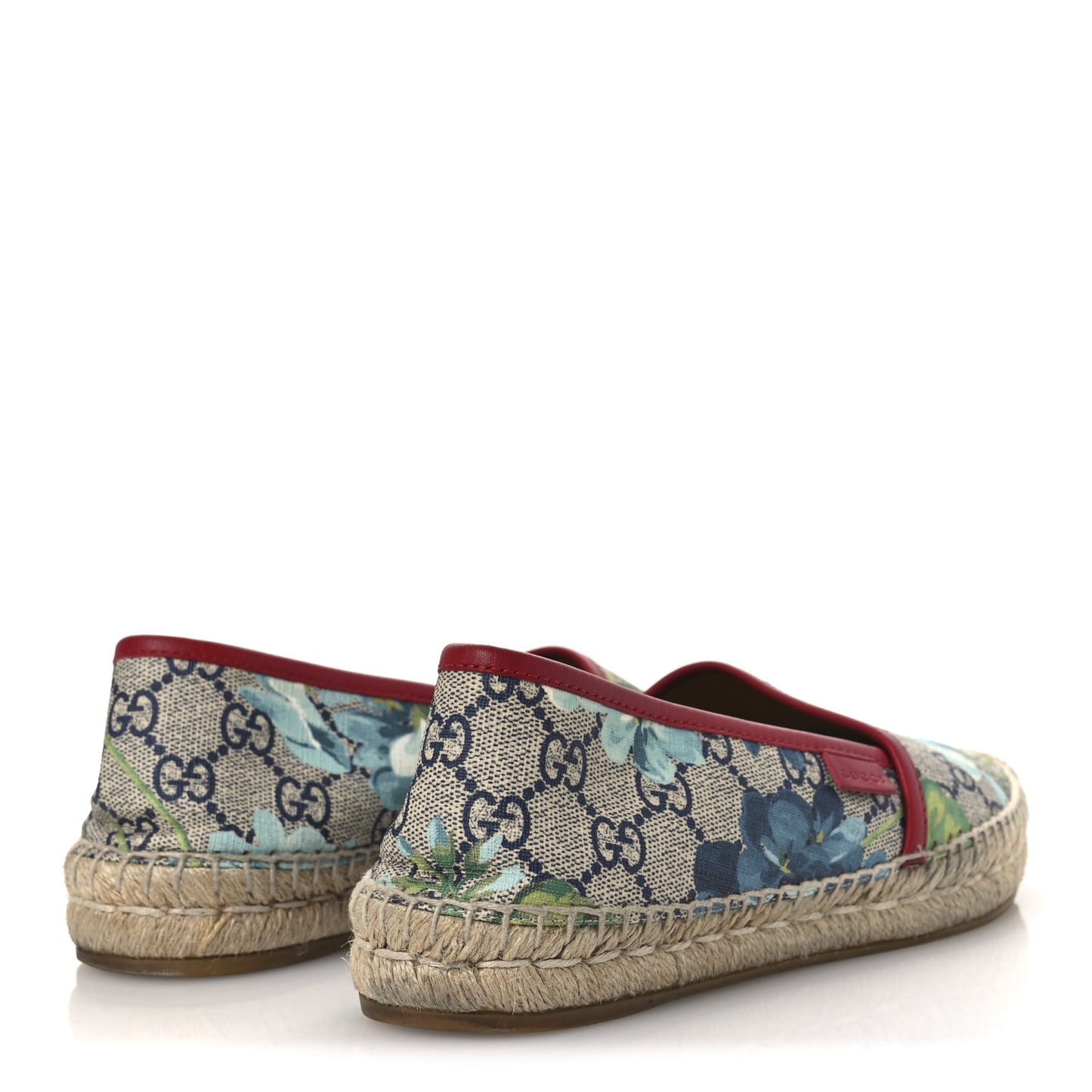 GG Supreme Monogram Blooms Espadrilles 37 Beige Blue Navy Hibiscus Red
