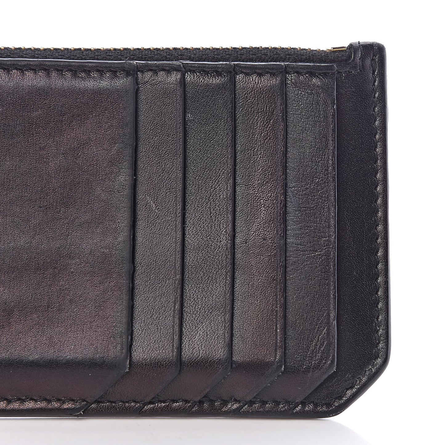Calfskin 5 Fragments Zip Pouch Card Holder Black