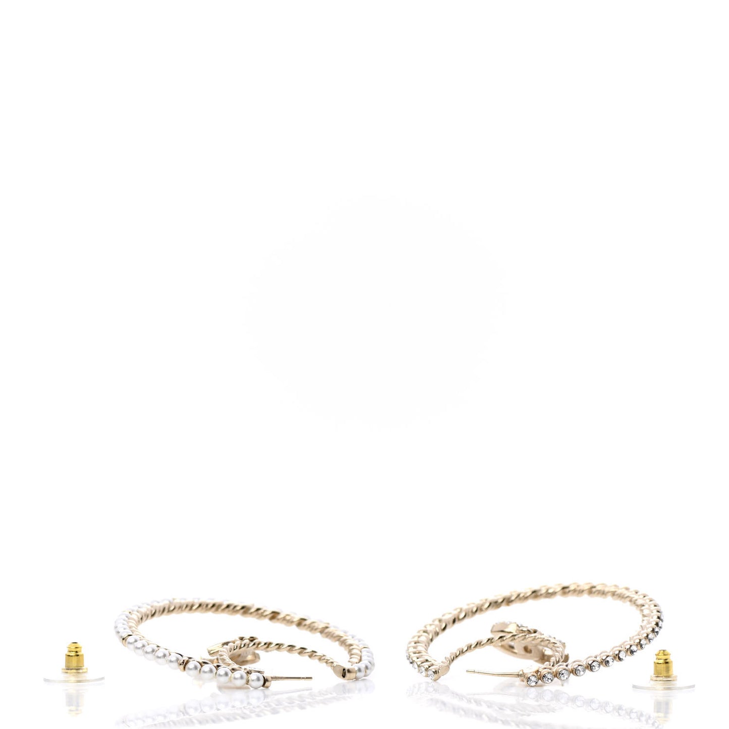 Crystal Pearl CC Drop Hoop Earrings Gold Pearly White
