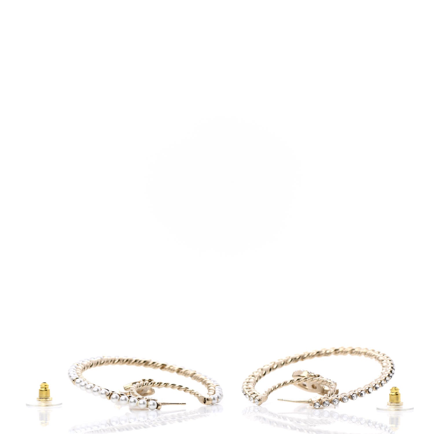 Chanel Crystal Pearl CC Drop Hoop Earrings Gold Pearly White 6 of 11