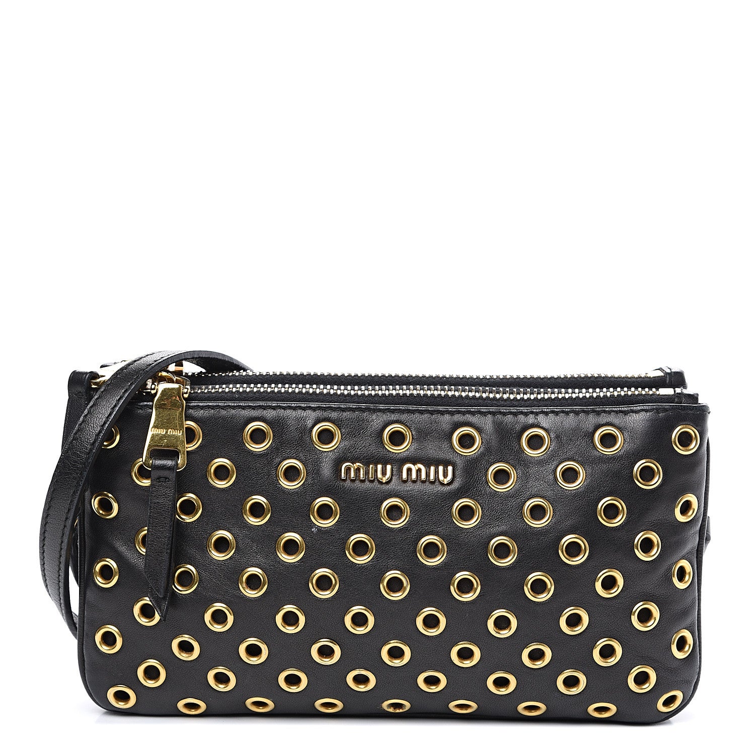 Miu Miu Nappa Grommet Double Zip Crossbody Bag Black 1 of 11