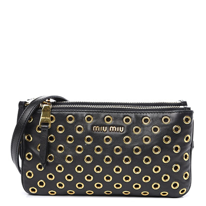 Miu Miu Nappa Grommet Double Zip Crossbody Bag Black 1 of 11