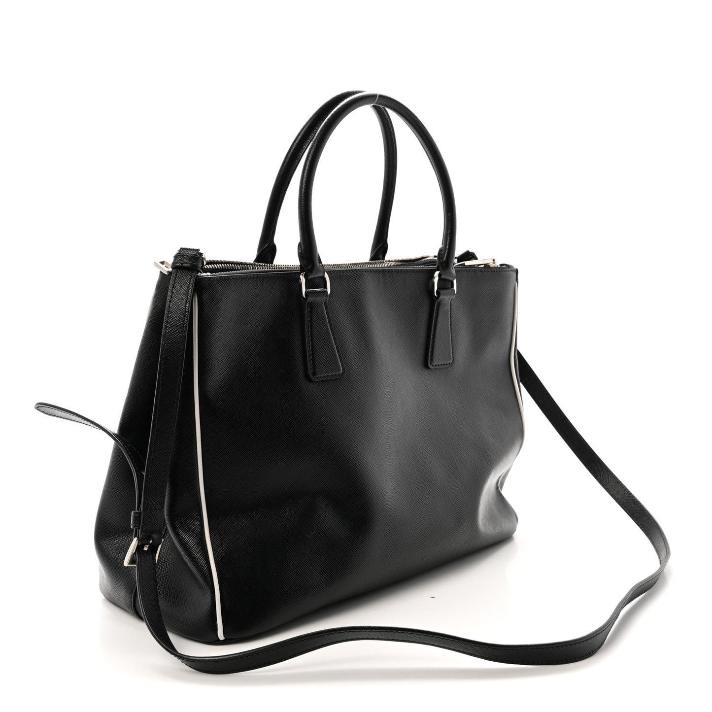 Saffiano Medium Galleria Double Zip Tote Black Talco