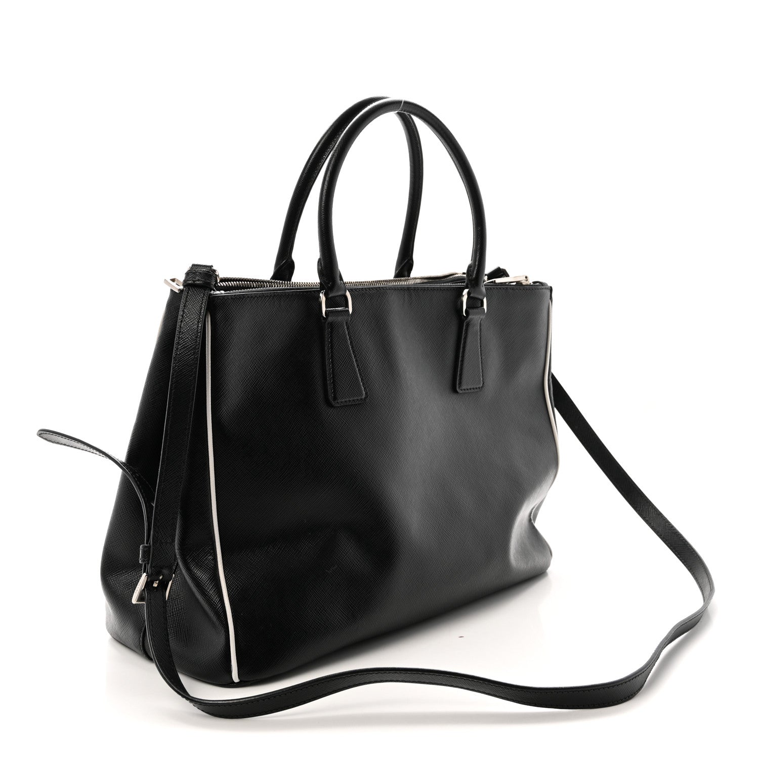 Prada Saffiano Medium Galleria Double Zip Tote Black Talco 3 of 9